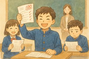 第１回目の定期テストが終了し、昨日から返却されだしています。